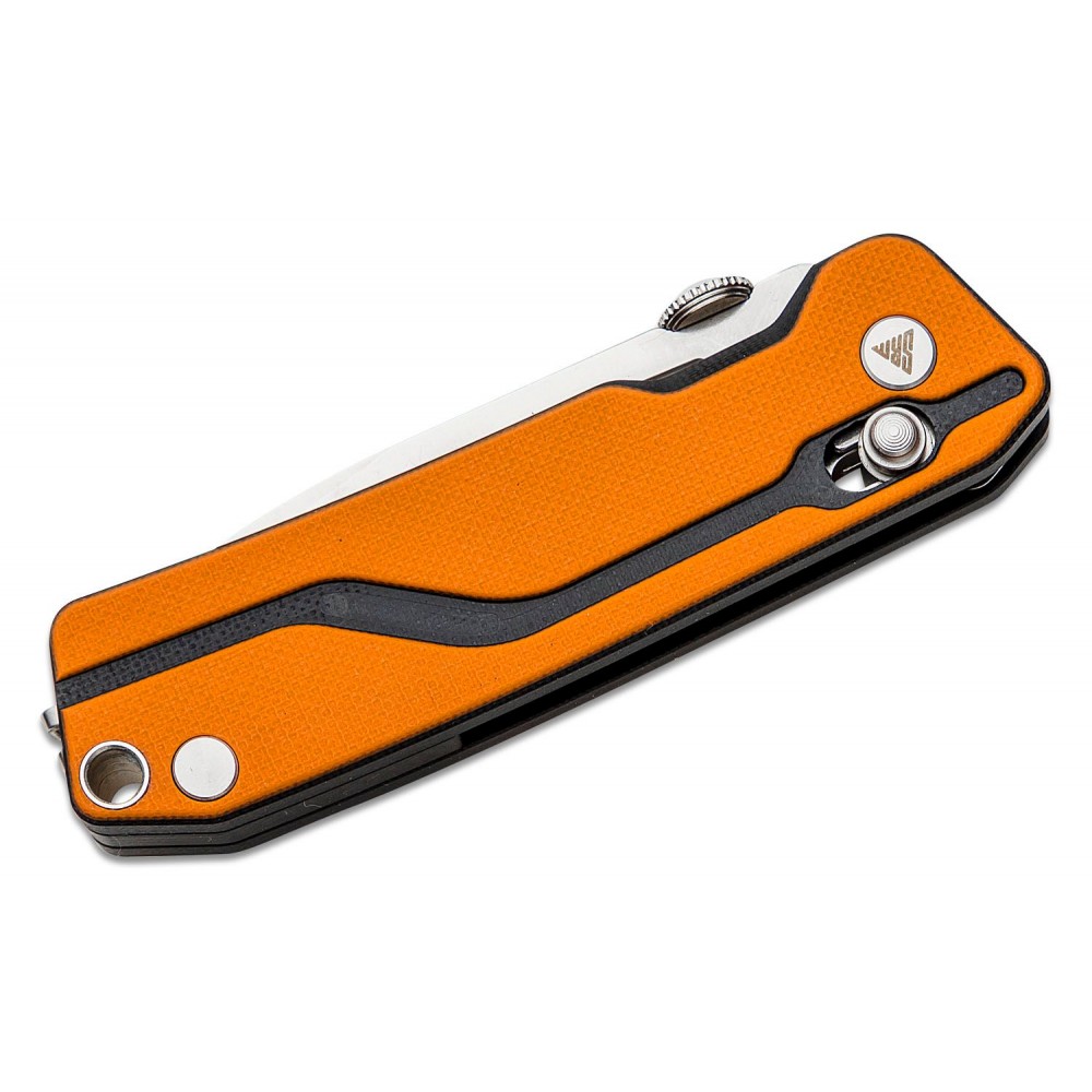 SRM Knives 7228-GJ Rubik Crossbar Lock Folding Knife - 2.72" D2 Tool Steel Blade Orange and Black G10 Handle