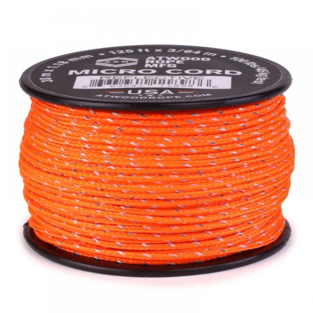 Atwood Rope MFG 1.18mm Micro Cord Reflective - Neon Orange - 125ft Spool