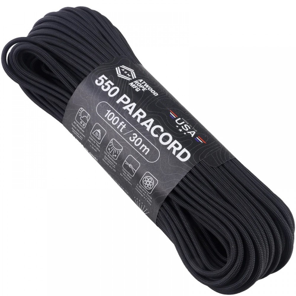 Atwood Rope MFG Premium 550 Paracord - Black - 100ft 