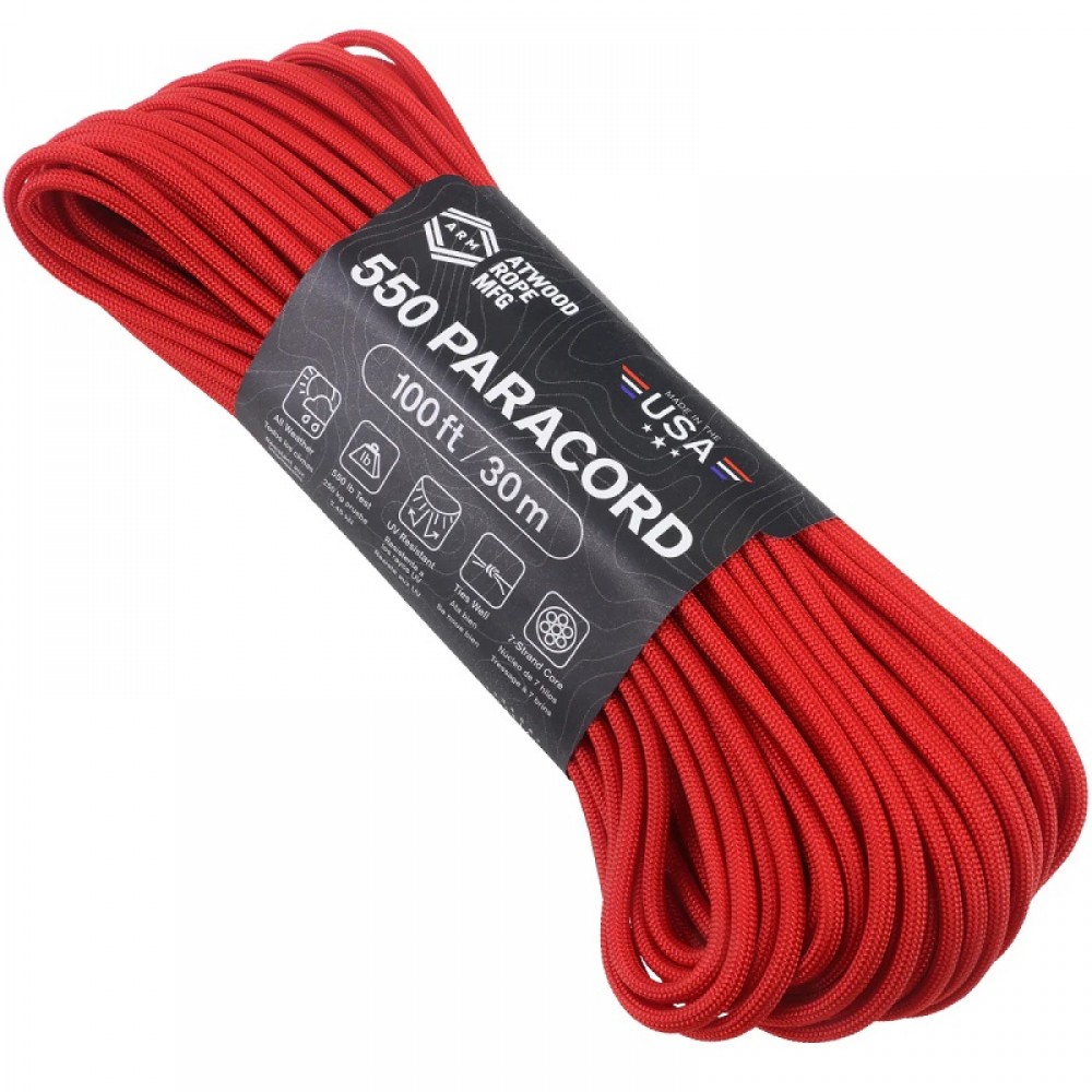 Atwood Rope MFG Premium 550 Paracord - Red - 100ft 