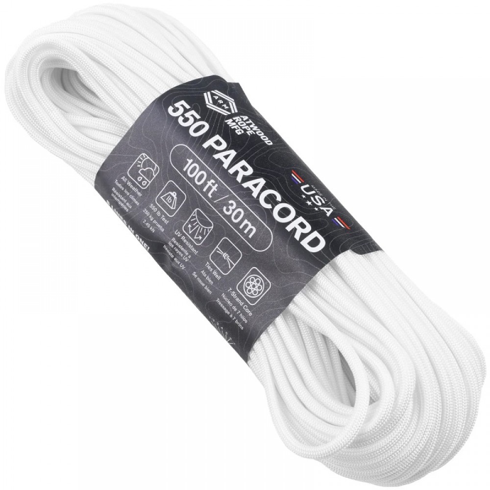 Atwood Rope MFG Premium 550 Paracord - White - 100ft 