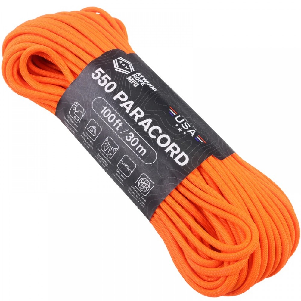 Atwood Rope MFG Premium 550 Paracord - Neon Orange - 100ft 