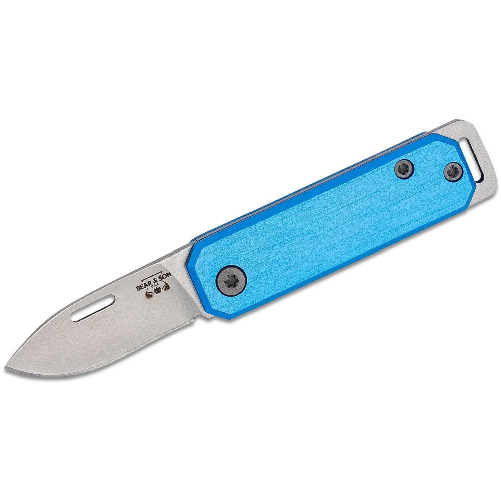 Bear & Son 109BL Keychain UK EDC Folding Knife - 1.5" Blade Blue Aluminum Handle