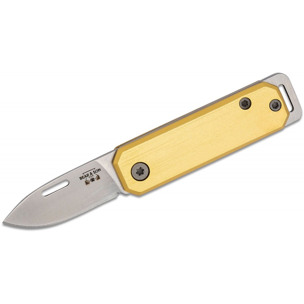 Bear & Son 109YW Keychain UK EDC Folding Knife - 1.5" Blade Yellow Aluminum Handle