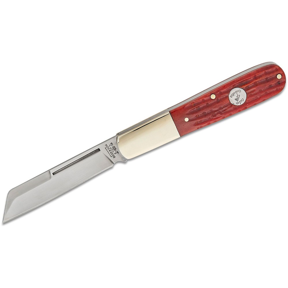 Bear & Son UK EDC Large Sheepsfoot Modern Barlow - 3" Carbon Steel Blade Red Stag Hanle