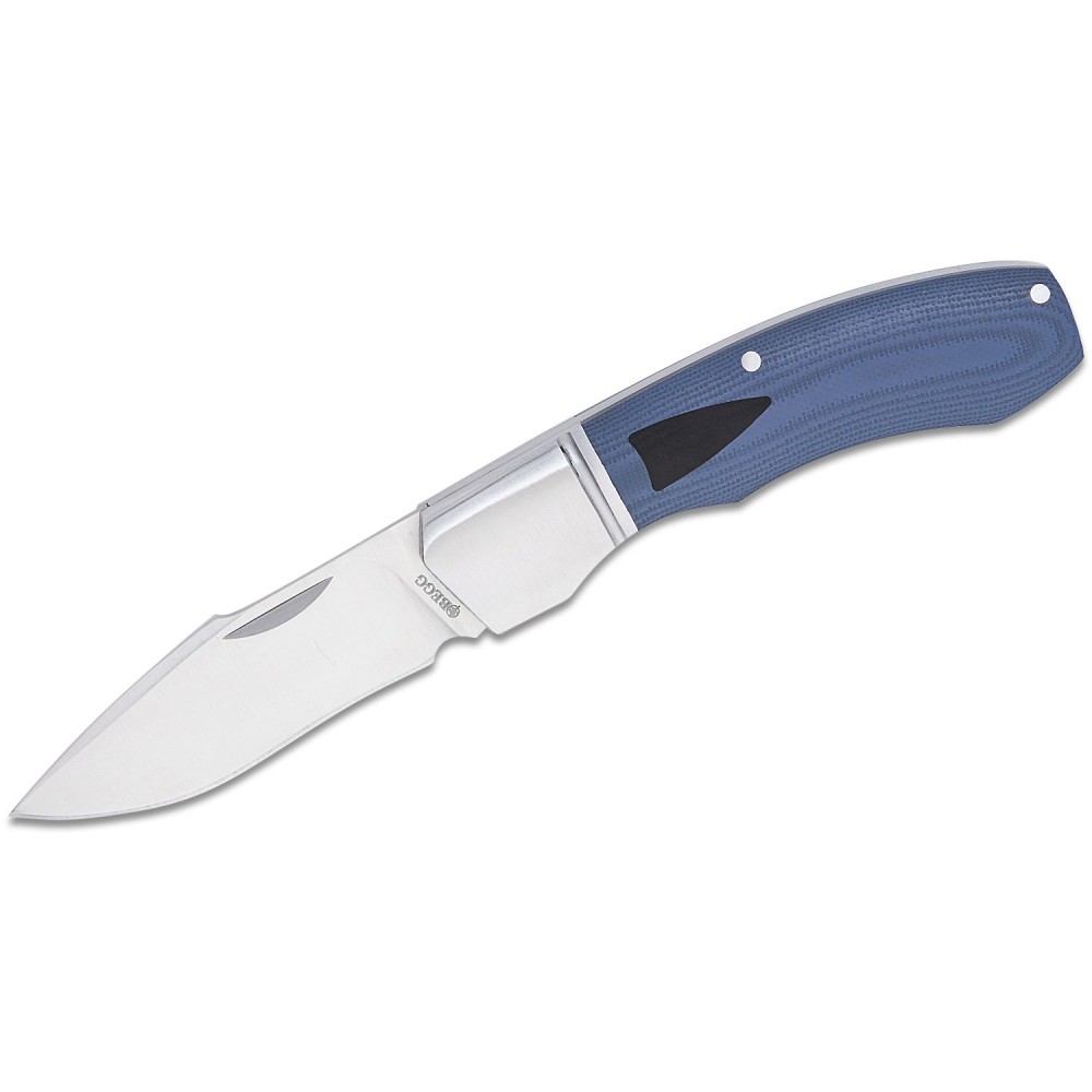 Begg Traditional Recurve Large 2.87" 14C28N Satin Recurve Harpoon Blade, Blue G10 Handle