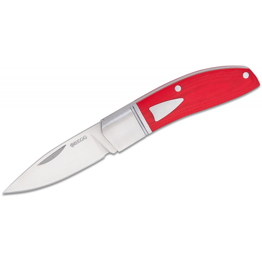 Begg Knives UK EDC Traditional Small Drop Point Folding Pocket Knife - 2.375" Blade Red G10 Handle