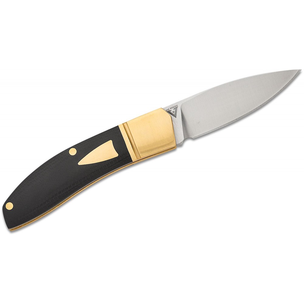 Begg Knives UK EDC Traditional Small Drop Point Folding Pocket Knife - 2.375" Blade Black G10 Handle Brass Bolsters