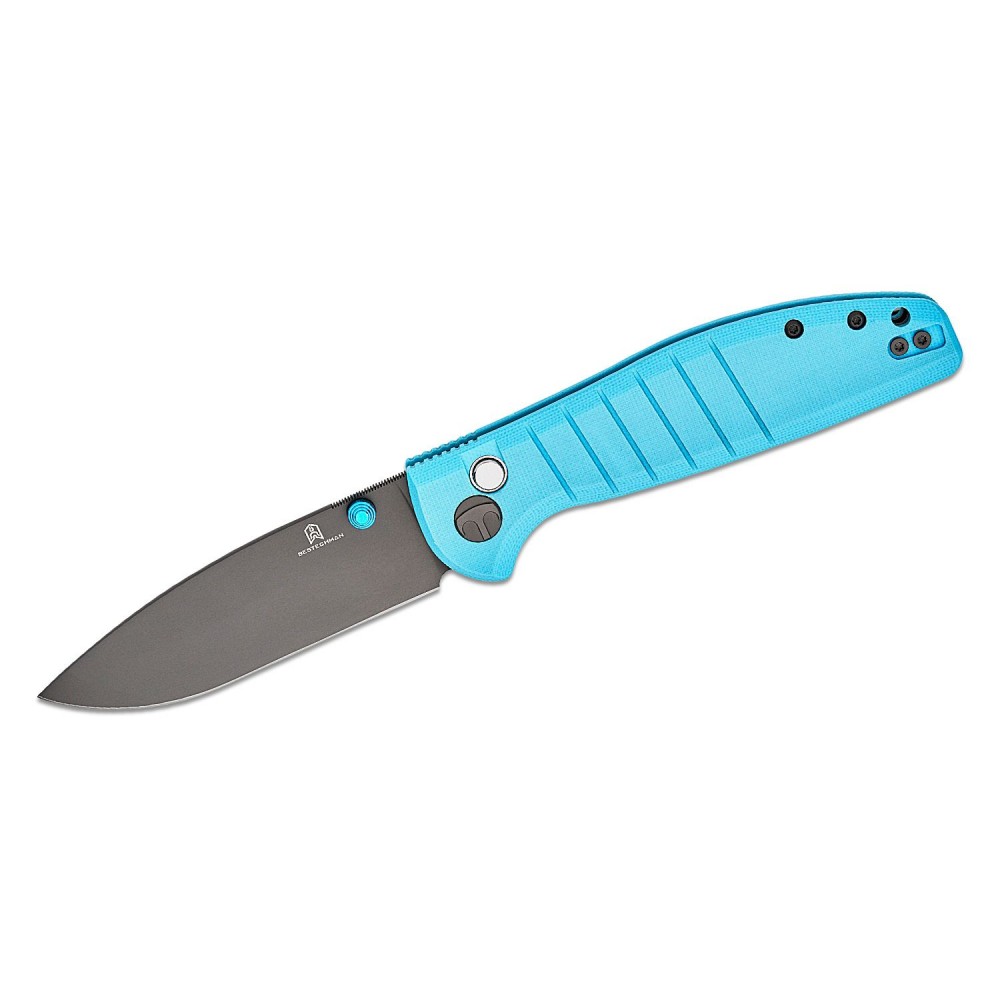 Bestech Bestechman Goodboy Folding Knife - 3.54" D2 Grey DLC Blade Light Blue G10 Handle