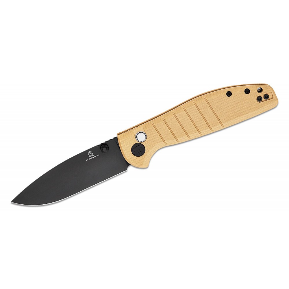 Bestech Bestechman Goodboy Folding Knife - 3.54" D2 Black DLC Blade Desert G10 Handle