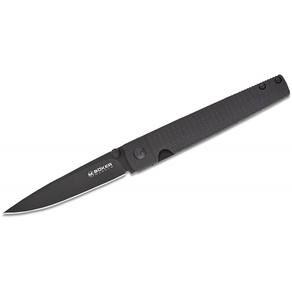 Boker Magnum Stereo Folding Knife - 3.15" 440A Black Plain Blade Black G10 Handle