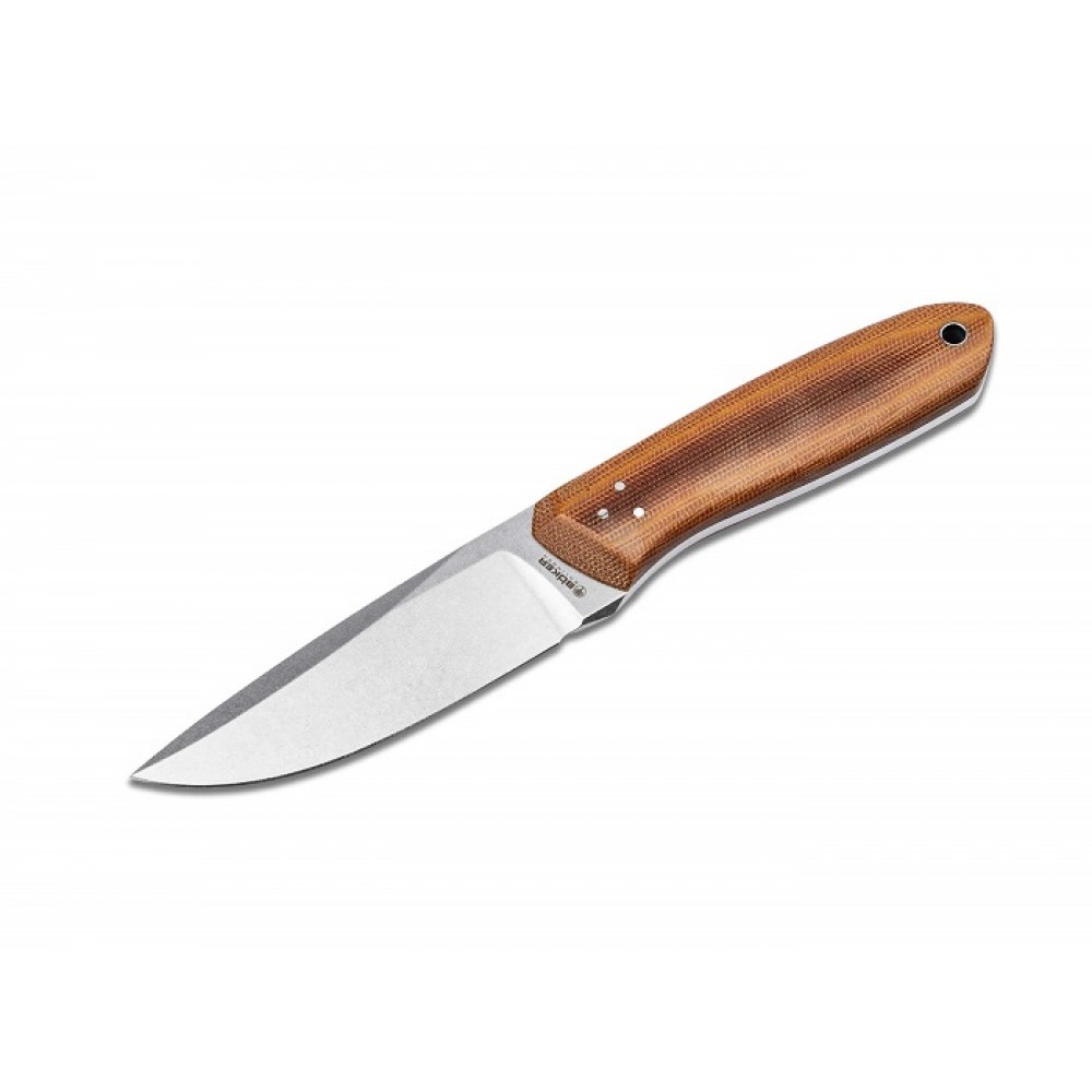 Boker TNT Fixed Blade Knife - 3.97" N690 Stainless Steel Blade Brown Micarta Hande