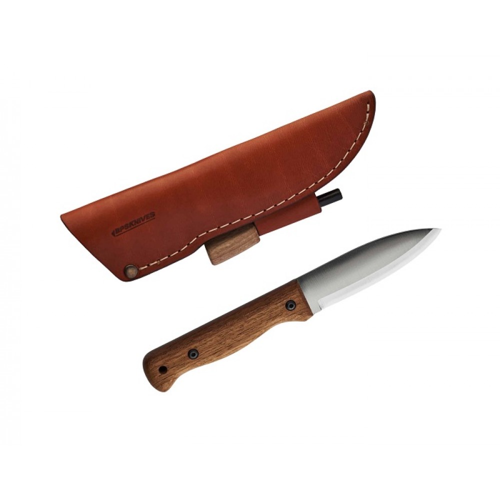 BPS Knives B1CSHF Fixed Blade Knife - 4.33" Carbon Steel Blade Leather Sheath Firesteel