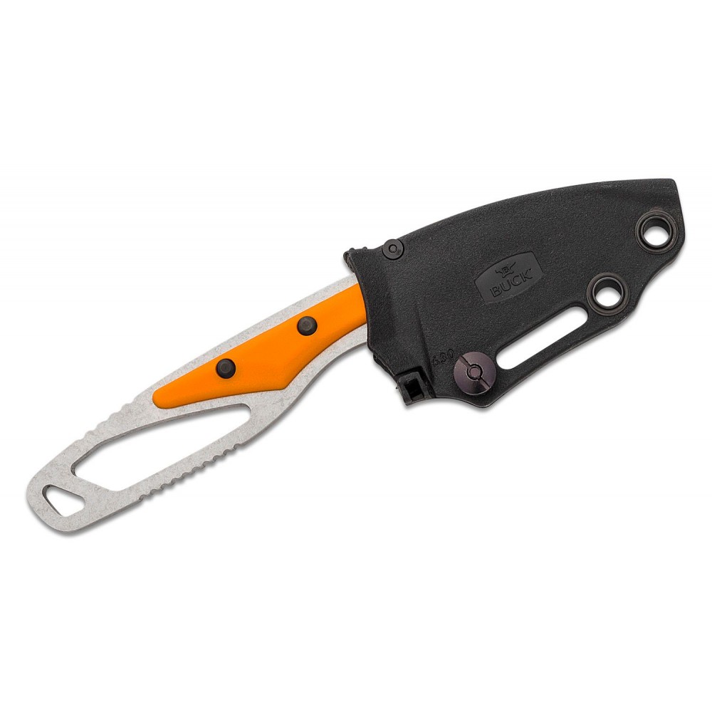 Buck PakLite Hide Select Fixed Blade - 2.75" DP Blade Skeletonized Steel Handle Orange Slabs