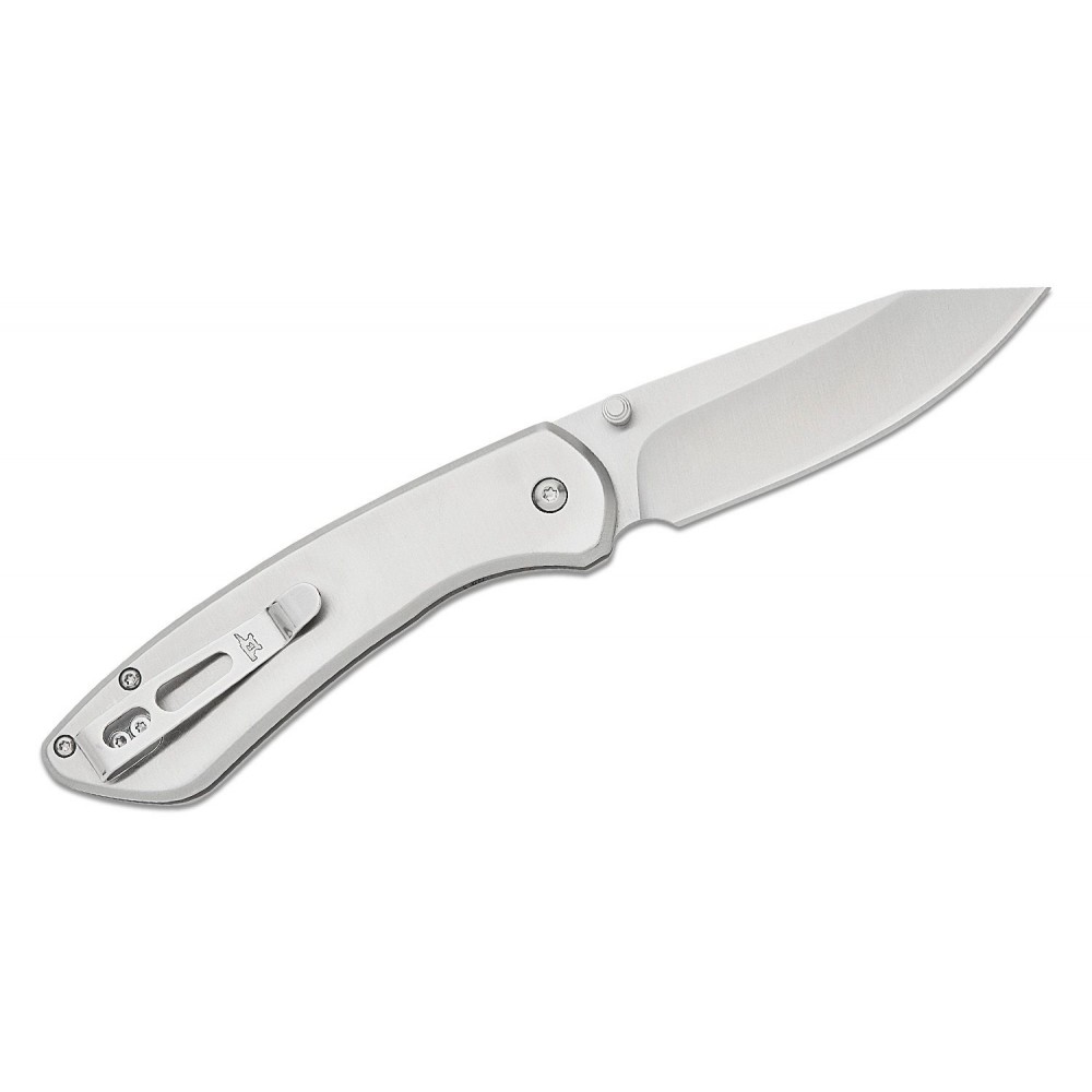 Buck 744 Sovereign Button Lock Folding Knife - 3.22" Stonewashed Blade, Stainless Steel Handle