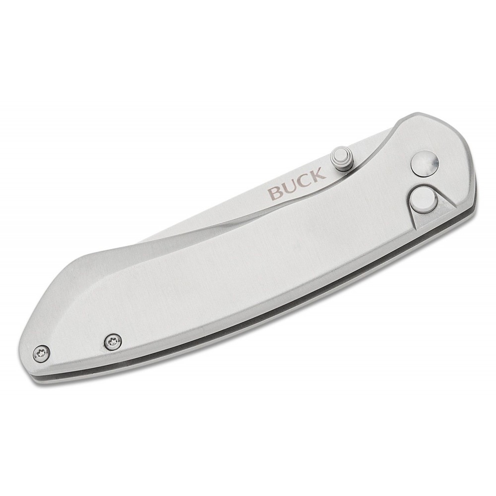 Buck 744 Sovereign Button Lock Folding Knife - 3.22" Stonewashed Blade, Stainless Steel Handle