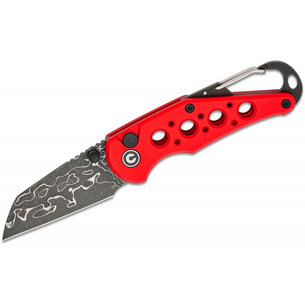 CIVIVI Pragma Folding Knife - 2.2" Damascus Wharncliffe Blade Red Milled Aluminum Handle