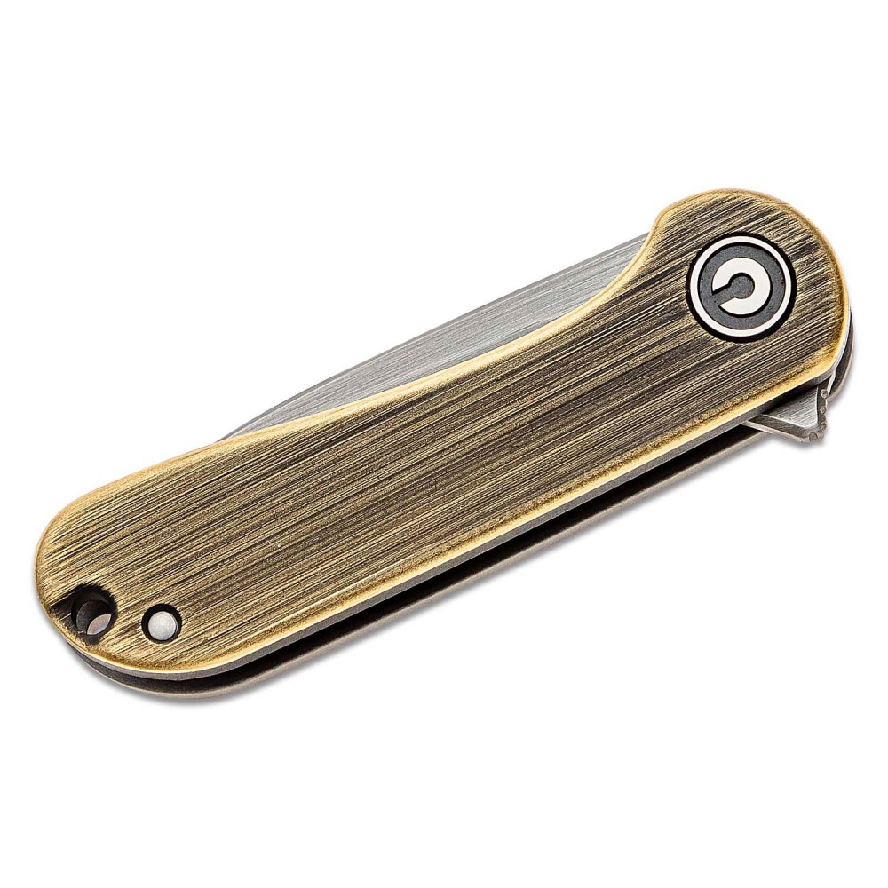 CIVIVI C18062Q-1 Mini Elementum Keyring Knife - 1.83" 14C28N Blade, Black Rubbed Brass and Stainless Steel Handle