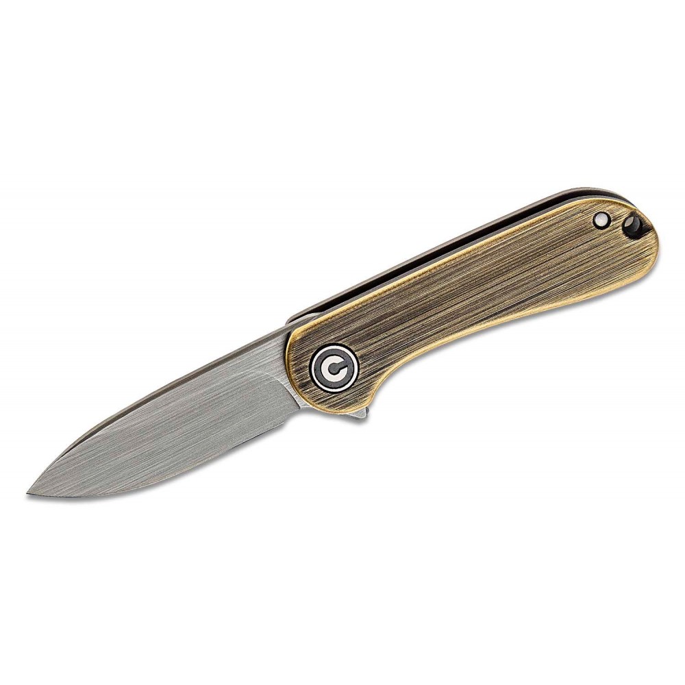 CIVIVI C18062Q-1 Mini Elementum Keyring Knife - 1.83" 14C28N Blade, Black Rubbed Brass and Stainless Steel Handle