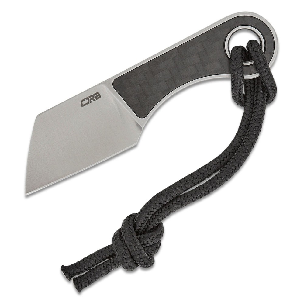 CJRB Chip Fixed Blade Neck Knife - 1.23" AR-RPM9 Sand Polished Cleaver Blade Carbon Fibre Handle