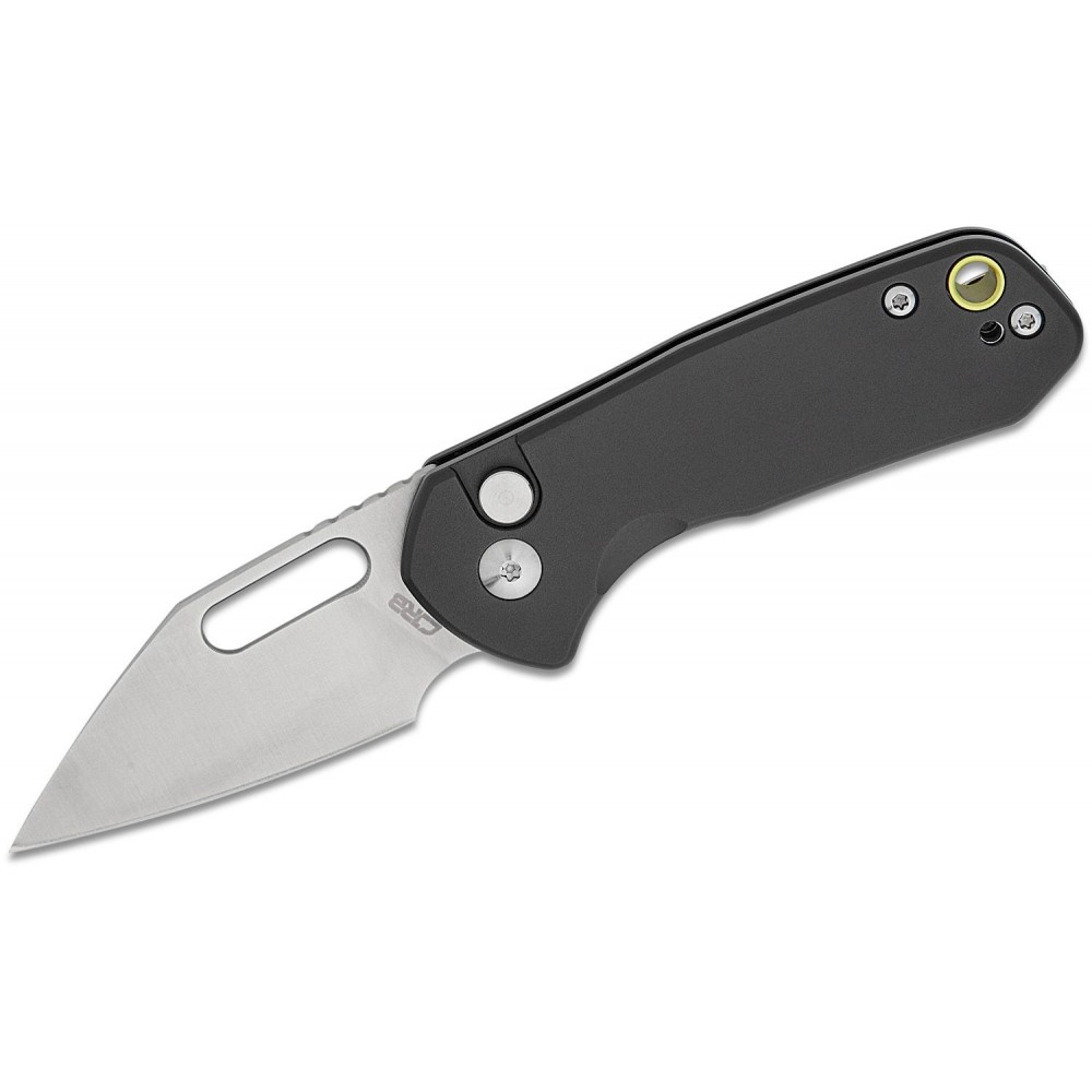 CJRB Mini Pyrite Folding Knife - 2.17" AR-RPM9 Wharncliffe Blade Black Handle Button Lock