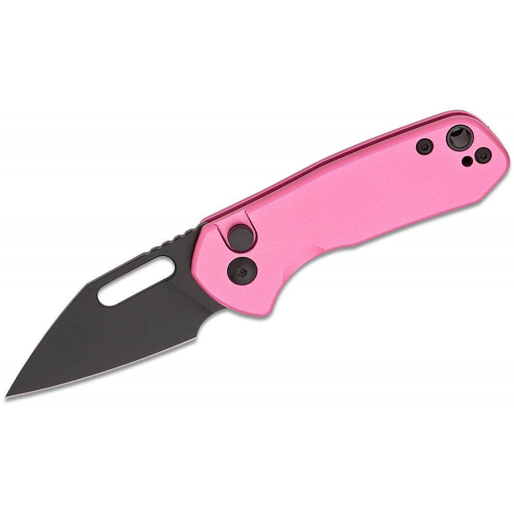 CJRB Mini Pyrite Folding Knife - 2.17" AR-RPM9 Black Wharncliffe Blade Pink Handle Button Lock