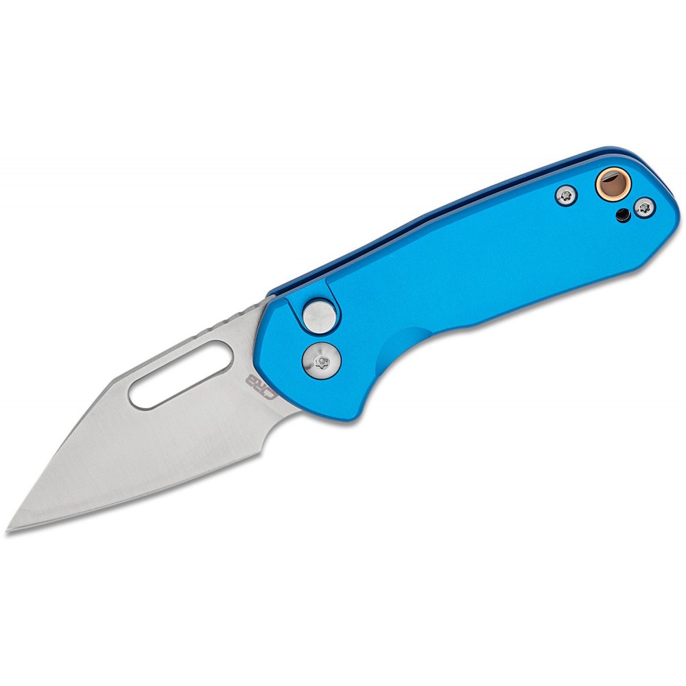 CJRB Mini Pyrite Folding Knife - 2.17" AR-RPM9 Wharncliffe Blade Blue Handle Button Lock