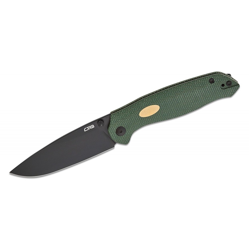 CJRB Aes Folding Knife - 3.3" AR-RPM9 Black PVD Blade Contoured CNC Machined Green Canvas Micarta Handle