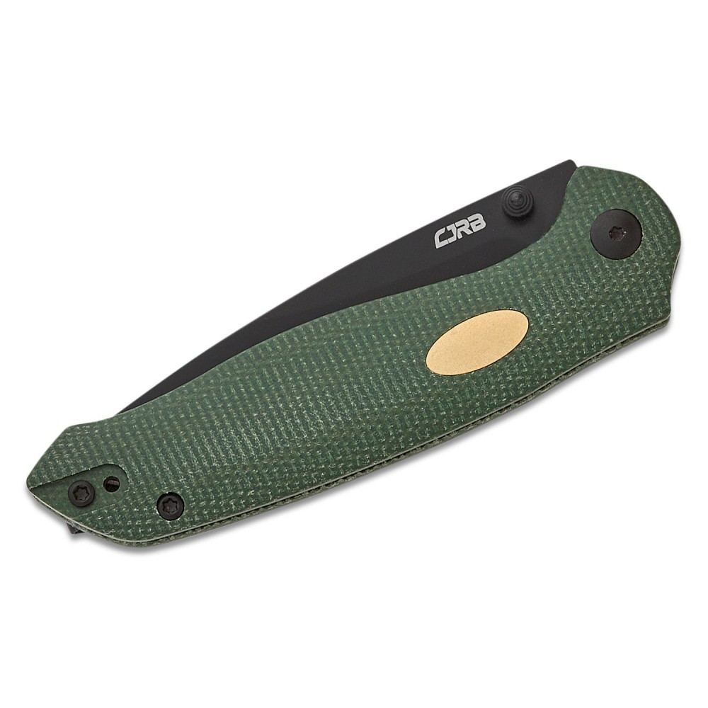 CJRB Aes Folding Knife - 3.3" AR-RPM9 Black PVD Blade Contoured CNC Machined Green Canvas Micarta Handle