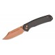 CJRB Pyrite Button Lock Folding Knife - 3.05" AR-RPM9 Rose Gold Bowie Blade Black Handle