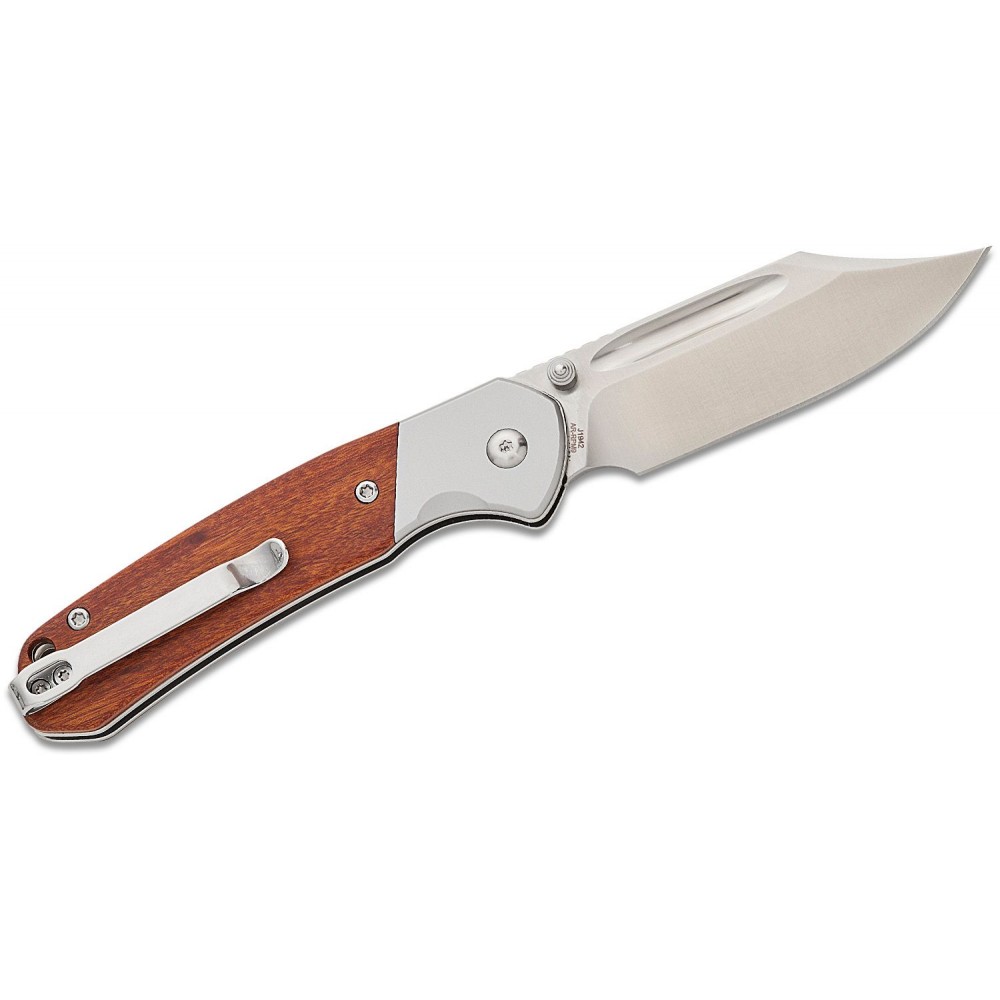 CJRB Pyrite Button Lock Folding Knife - 3.05" AR-RPM9 Sand Polished Bowie Blade Rosewood Handle