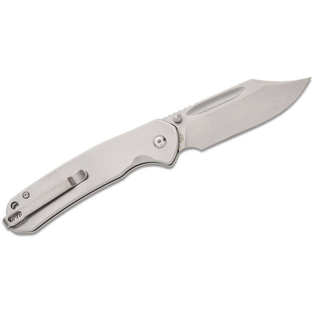 CJRB Pyrite Button Lock Folding Knife - 3.05" AR-RPM9 Stonewashed Bowie Blade Steel Handle