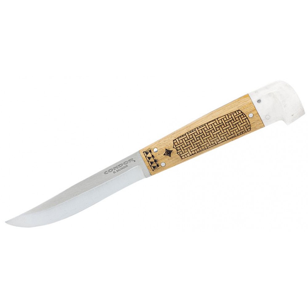 Condor Samicarta Fixed Blade Knife - 3.86" Scandi Ground Blade American Hickory and White Micarta Handle