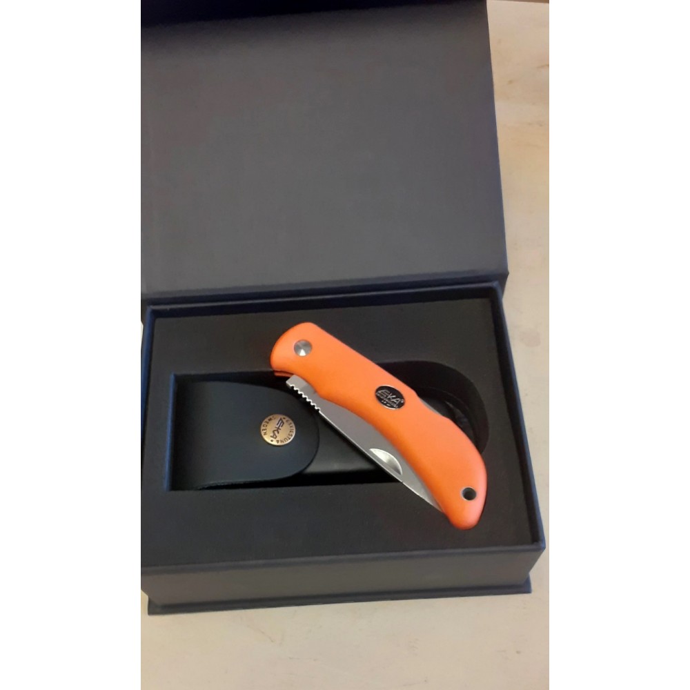 EKA Swede 10 Orange Folding Knife with Leather Sheath - 3.93" Blade