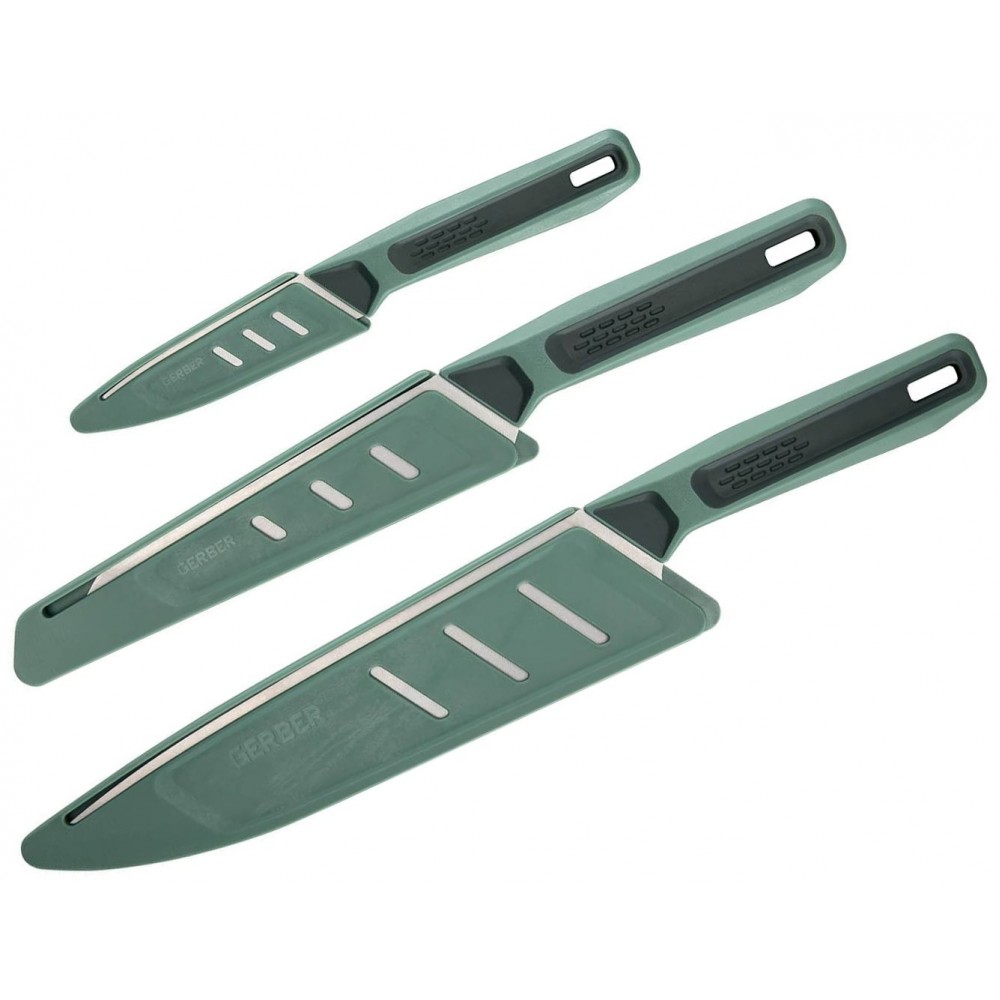 Gerber ComplEAT 3 Piece Knife Set, Baltic Haze Polypropylene Handles with Black Rubber Overmold and Case