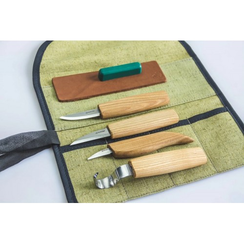 BeaverCraft S13 Wood Carving Tools Set for Spoon Carving 3 Knives in Tools  Roll Leather Strop and Polishing Compound Hook Sloyd Detail Knife  Right-Handed Spoon Carving Knives