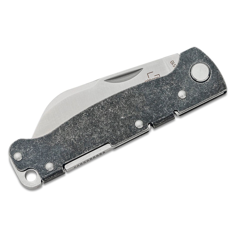 Boker Plus Atlas Backlock Pocket Knife - 2.7" Satin Sheepsfoot Blade, Dark Stonewashed Stainless Steel Handle