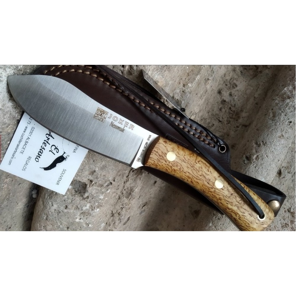 Joker CL136 Nessmuk Knife with Birch Handle - 4.33" Blade with Leather Sheath