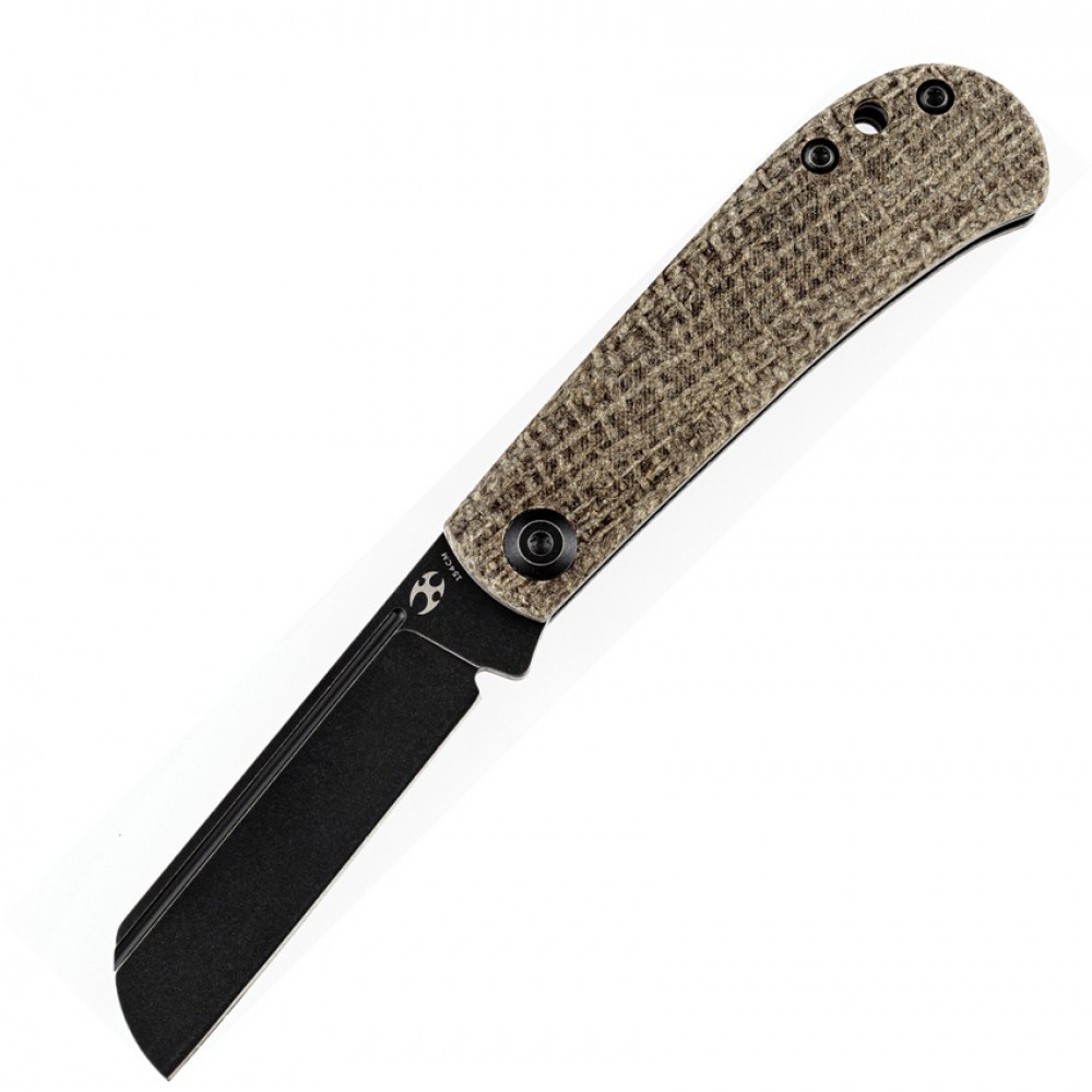 Kansept Knives Bevy UK EDC Folding Knife - 2.45" Black Coated Sheepsfoot Blade, Brown Micarta Handle