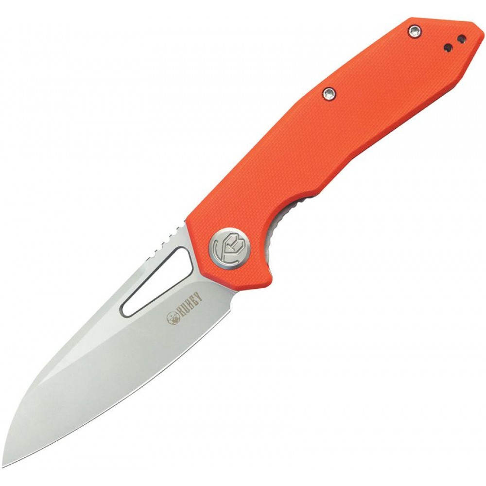 Kubey Vagrant Folding Knife - 3.15" AUS-10 Bead Blasted Modified Wharncliffe Blade Orange G10 Handle