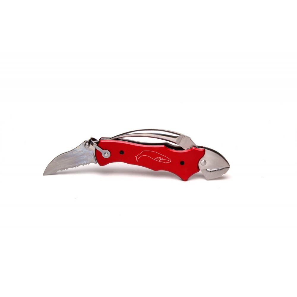 Myerchin Red Sailors Tool Knife - 2.25" Part Serrated Blade, Marlin Spike, Shackle Pliers