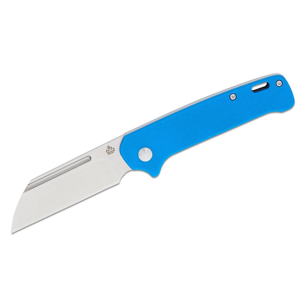 QSP Penguin UK EDC Slipjoint Folding Knife - 3" 14C28N Satin Sheepsfoot Blade Blue G10 Handle