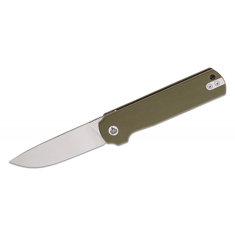 QSP Lark Knife - 3.15" 14C28N Satin DP Blade Green G10 Handle