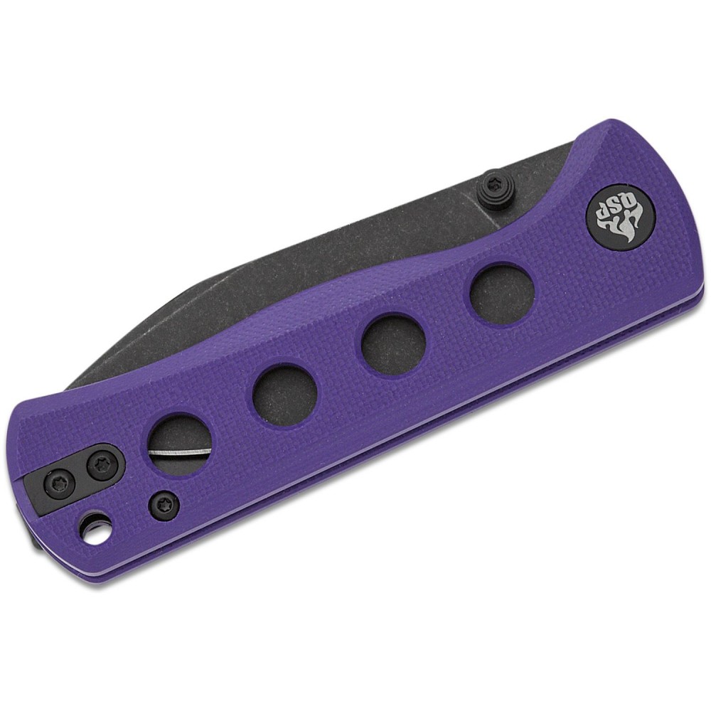 QSP Canary Folding Knife - 2.84" 14C28N Black Stonewashed DP Blade Purple G10 Handle