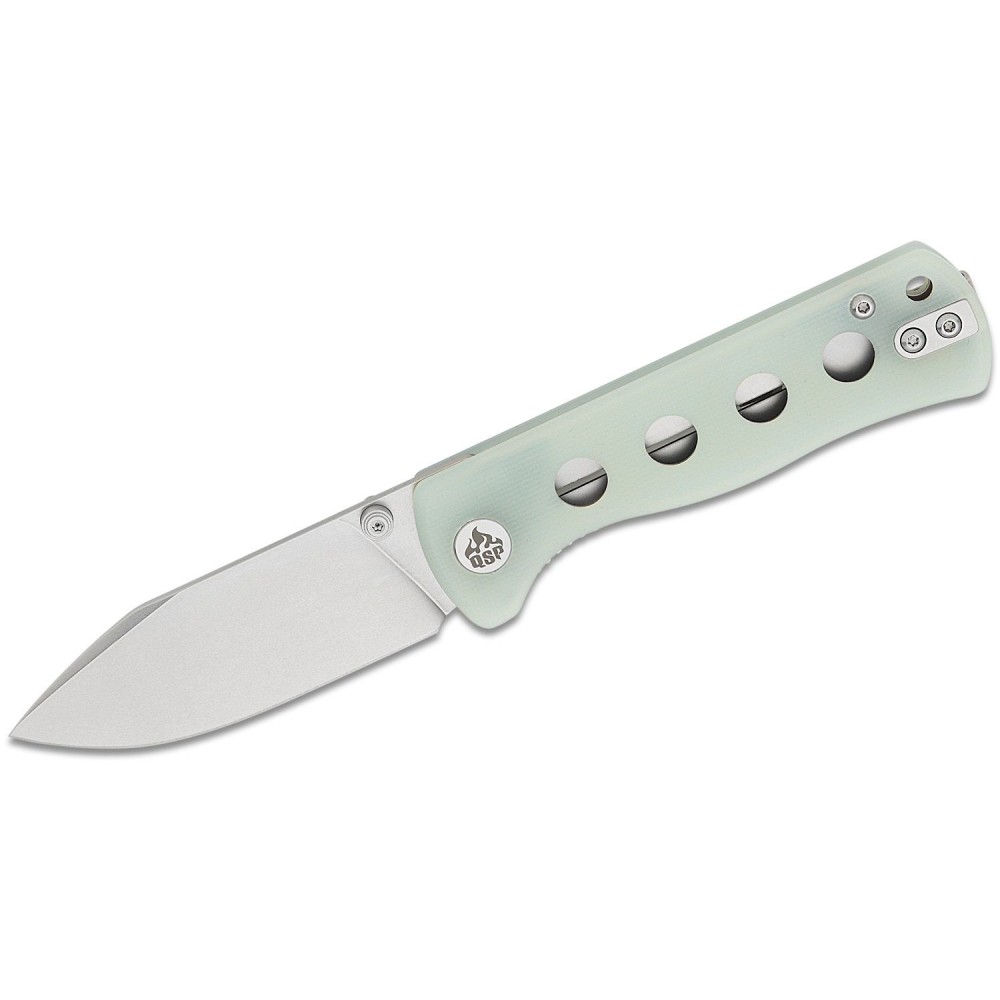 QSP Canary Folding Knife - 2.84" 14C28N Stonewashed DP Blade Jade G10 Handle