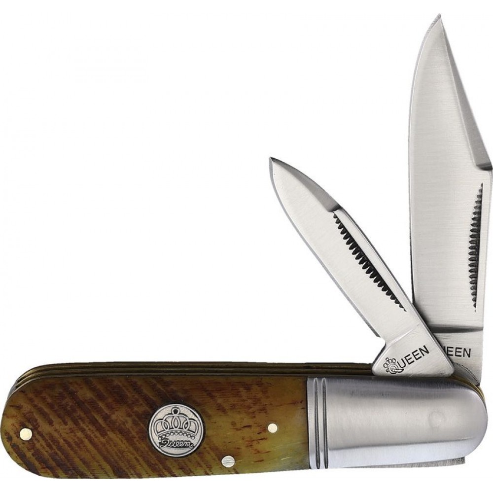 Queen Barlow Sawcut Bone UK EDC Pocket Knife - 2.25" and 1.5" Blade Brown Bone Handle