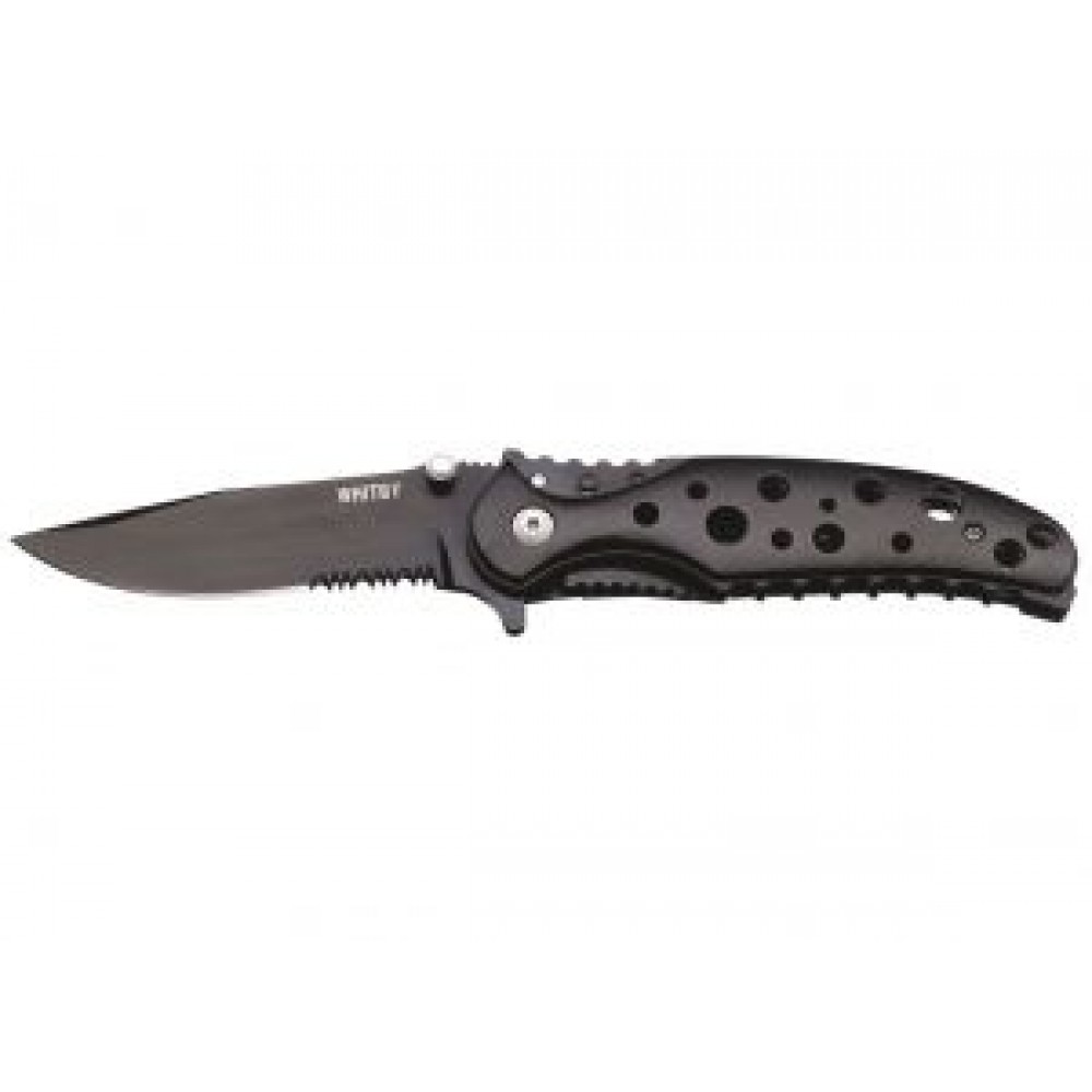 Whitby 3.25" Black Anodised Part Serrated Lock Knife - LK352