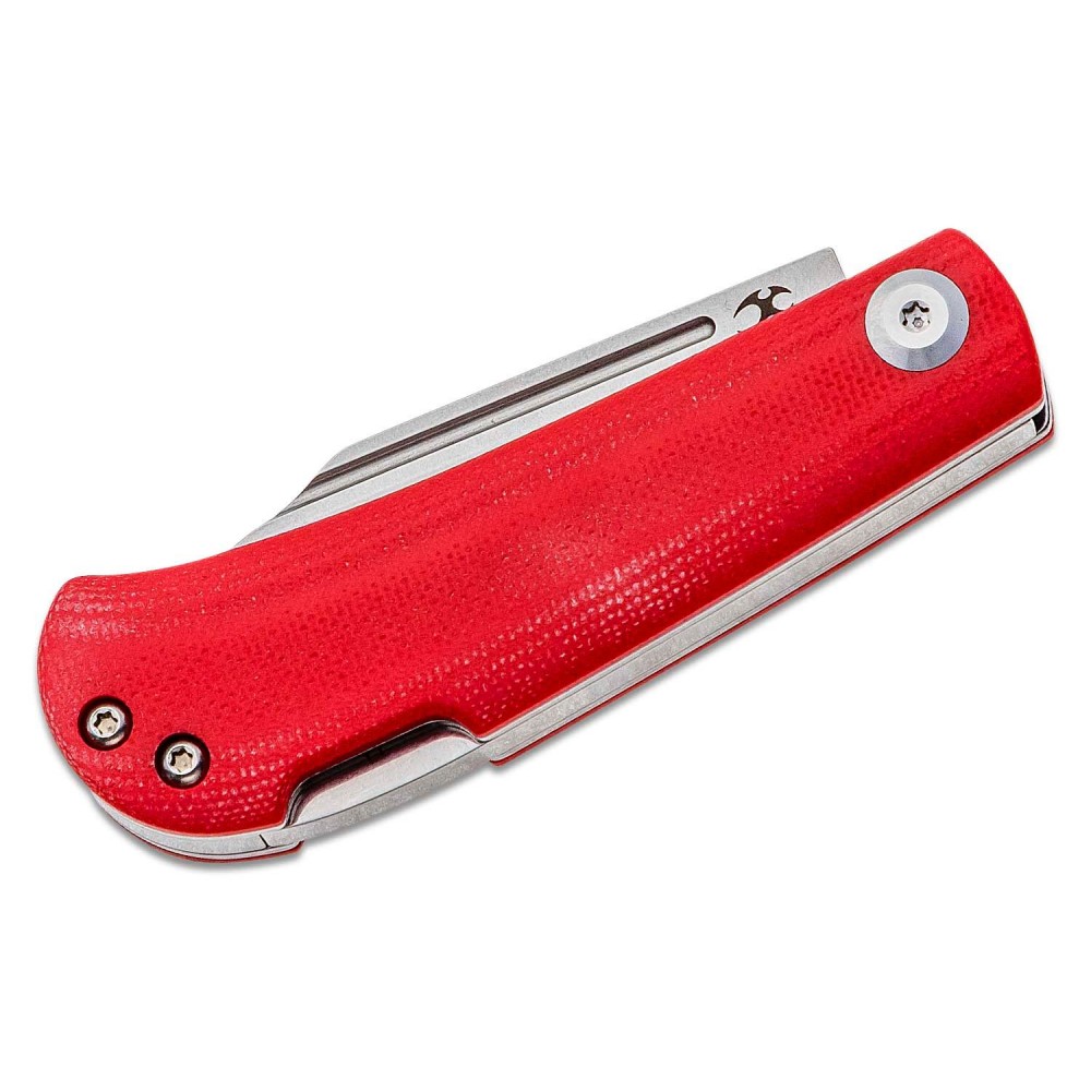 Kansept Knives Wedge Folding Knife - 2.45" 154CM Stonewashed Blade Red G10 Handle Lockback