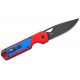 Kizer Vanguard Militaw Folding Knife - 3.36" Nitro-V Black Blade Contoured Red G10 Handle Blue Inlays