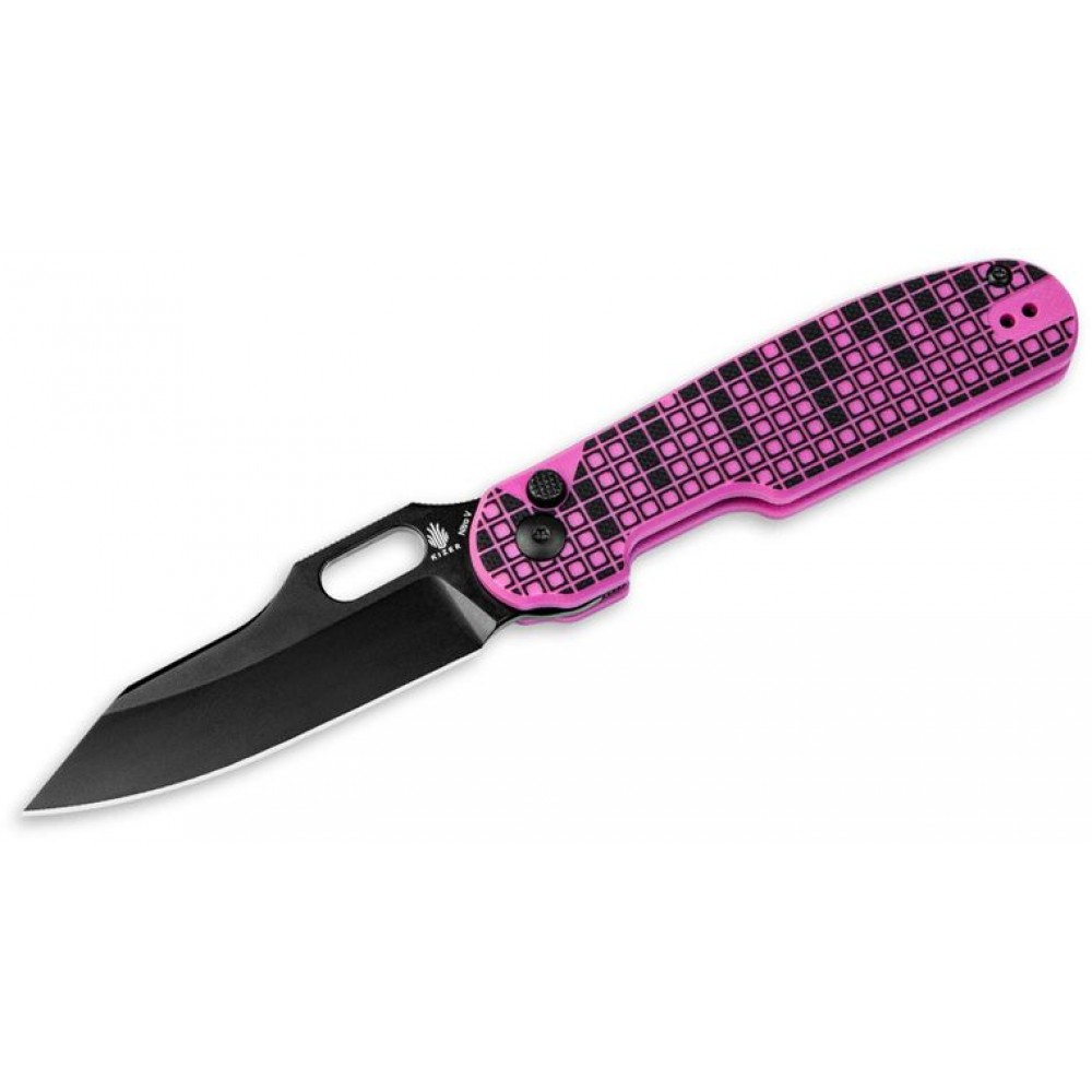 Kizer Cormorant Folding Knife - 3.17" Nitro-V Black Blade, Black and Pink Retro Gaming Style G10 Handle